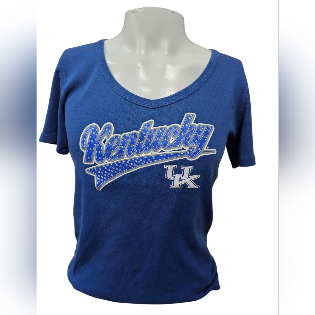 Campus Lifestyle Kentucky Wildcats Women’s Large Blue Rhinestone V-Neck T-Shirt